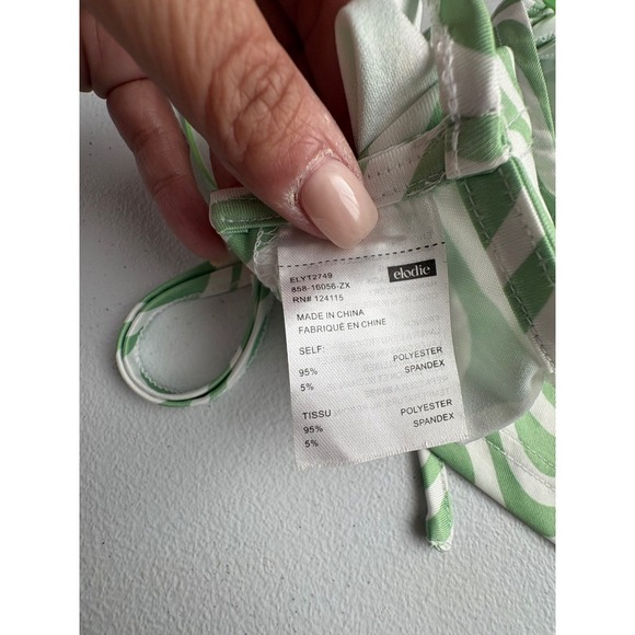 Elodie Halter Top Green Wave Print Tie Back Sleeveless Crop Top Size L - Picture 4 of 4